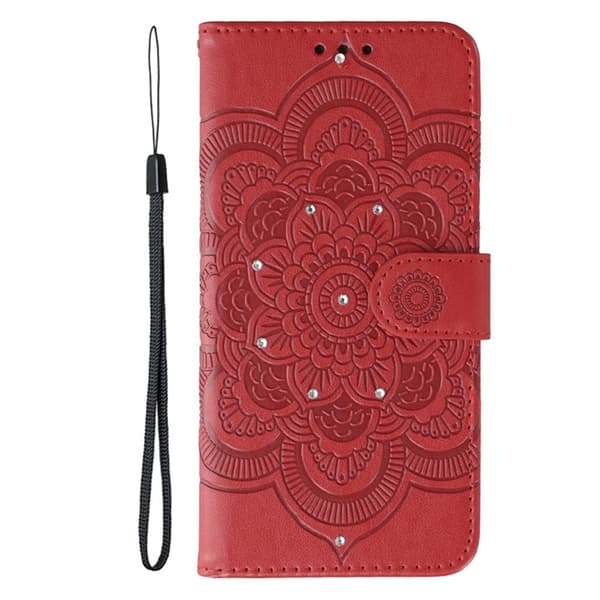 OnePlus 15 5G Konstläder Plånboksfodral Mandala Imprint Rhinestone Röd