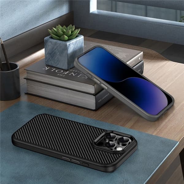 IPAKY Mobilskal till iPhone 16 Pro Carbon Fiber - Grå Grå