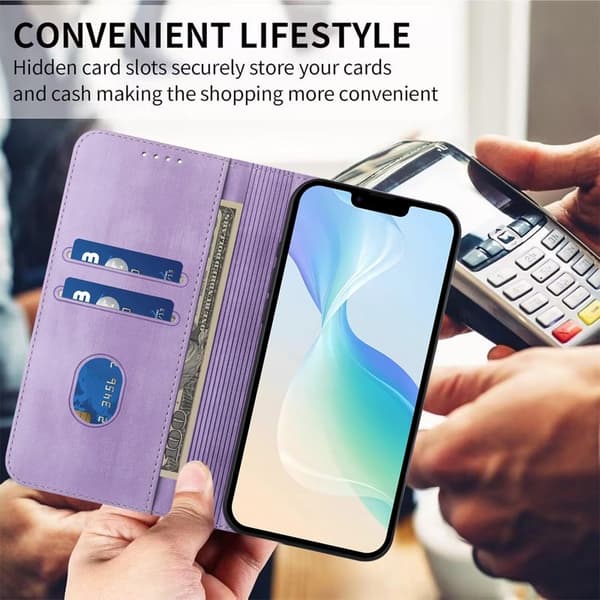 Samsung Galaxy A55 5G Plånboksfodral Retro Textur RFID-Skydd - Lila