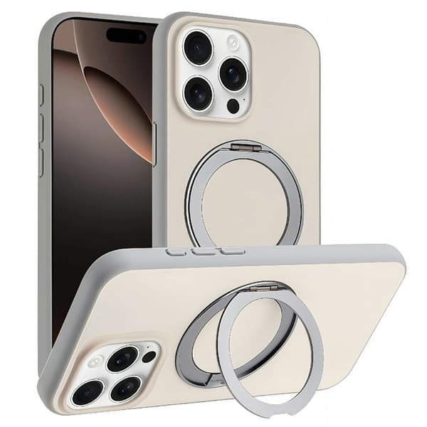 Mobilskal till iPhone 15 Pro Max MagSafe Rotary Kickstand Skin Touch - Grå Grå