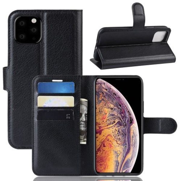 Litchi Wallet Cover til iPhone 11 Pro Max - Sort Black