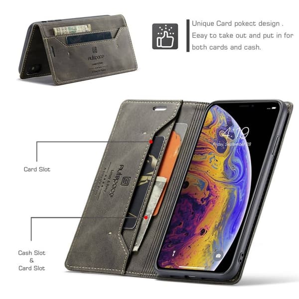 AUTSPACE A01 iPhone X / XS Plånboksfodral i Konstläder - Brun