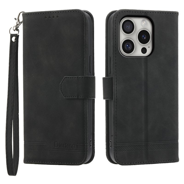 DIERFENG DF-03 iPhone 16 Pro Plånboksfodral Konstläder - Svart