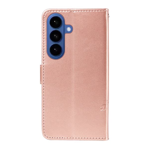 Plånboksfodral för Samsung Galaxy S26 Plus Konstläder Blommönster - Roséguld