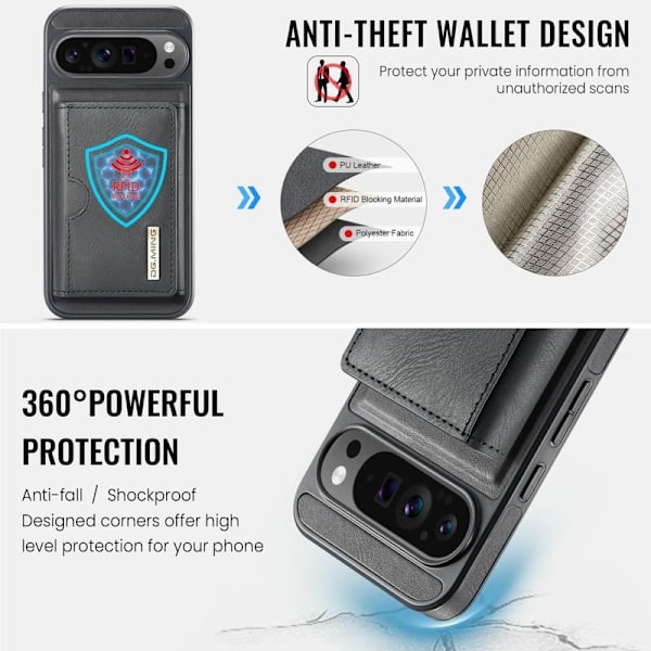 DG.MING M6 Series Konstläder Plånboksfodral för Google Pixel 9 Pro - Svart