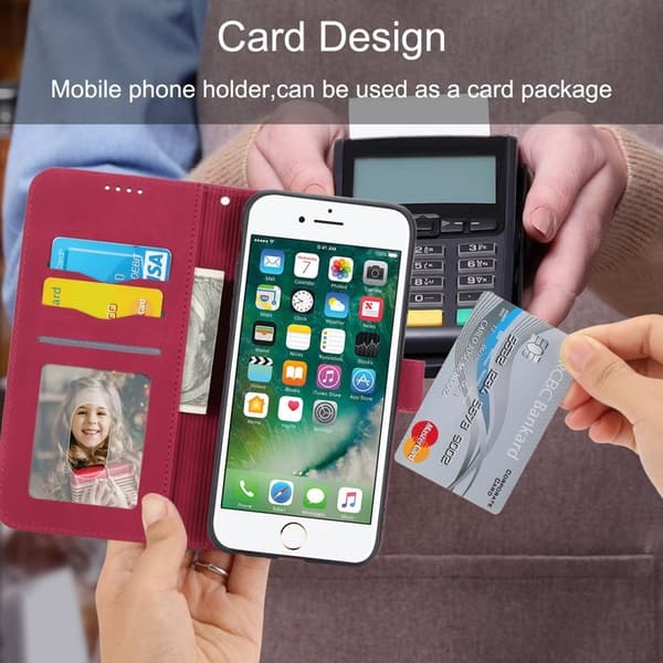 DIERFENG DF-03 Plånboksfodral för iPhone 7/8/SE (2020/2022) - Konstläder - Röd