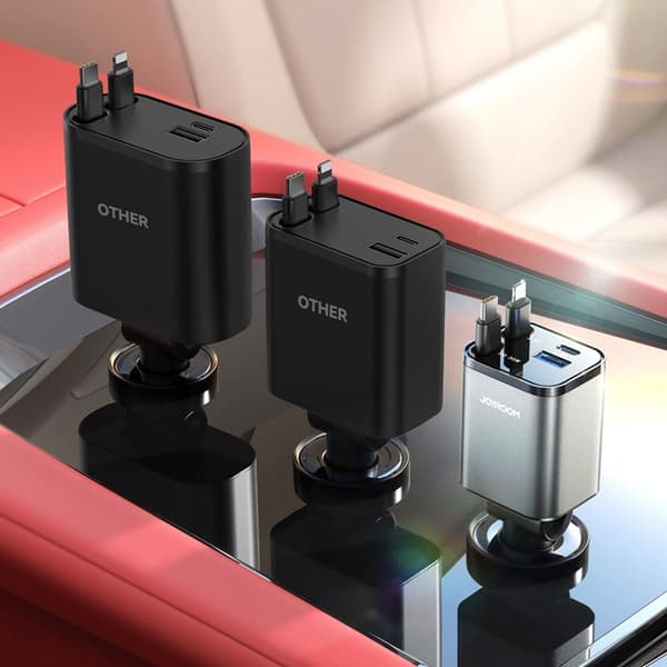 Joyroom 4in1 Billaddare 30W USB-A/USB-C Infällbar Kabel Mörkgrå Grå