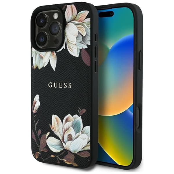 Guess Mobilskal till iPhone 16 Pro Magsafe Flower Pattern - Svart Svart