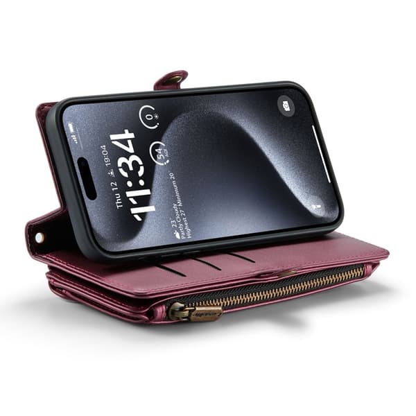 CASEME iPhone 16 Pro Plånboksfodral Konstläder med Kortfack - Vinröd