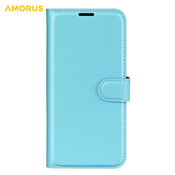 AMORUS iPhone 17 Konstläder Plånboksfodral Flipstativ Litchi - Blå Blå