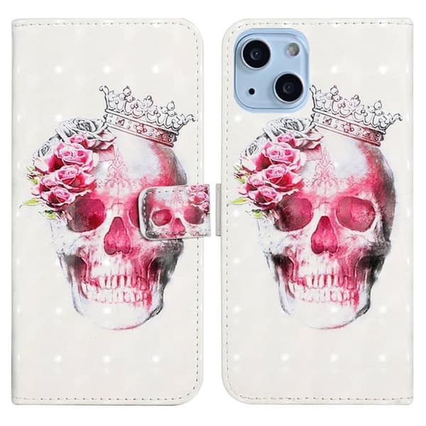 iPhone 14 Plus Plånboksfodral Folio Flip - Crown Skull Flerfärgad