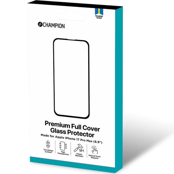 Champion Härdat Glas Skärmskydd för iPhone 18 Pro Max/17 Pro Max - Svart
