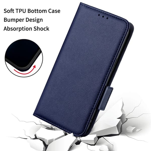 Galaxy S26/S26 Pro Plånboksfodral Litchi Konstläder med Rem - Blå Blå
