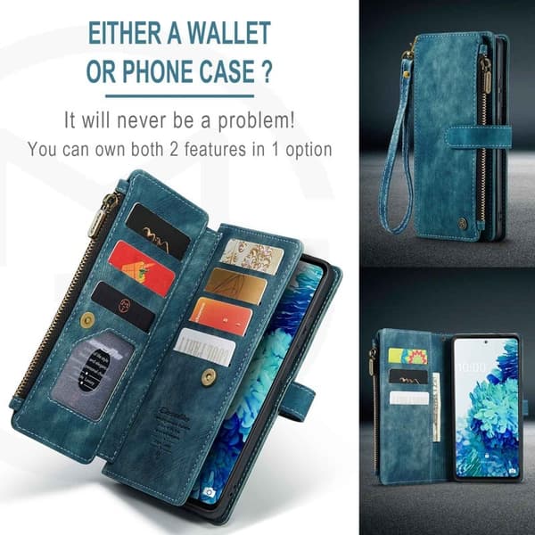 CASEME Konstläder Plånboksfodral för Samsung Galaxy S20 FE - Blå