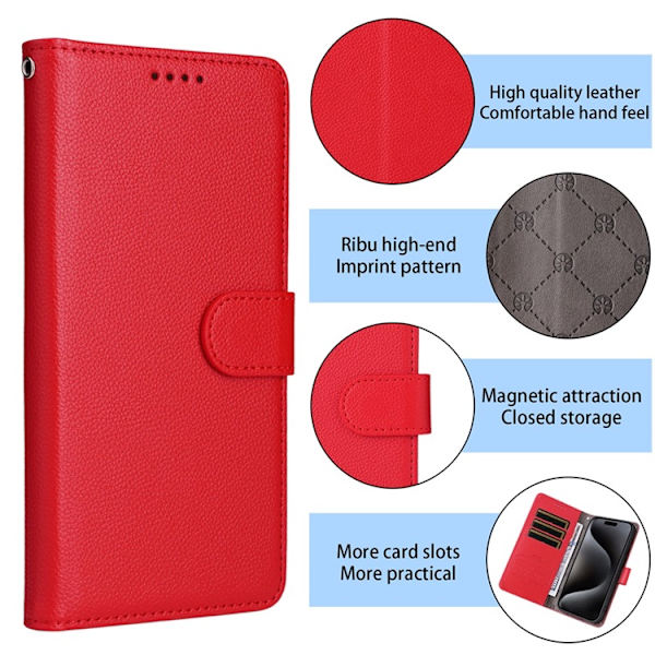 iPhone 17 Pro Max Plånboksfodral RFID Blocking med Handledsrem Röd