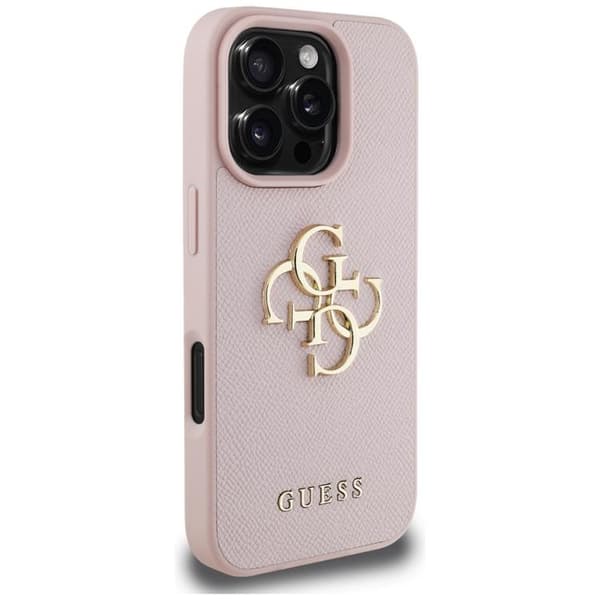 Guess Mobilskal till iPhone 16 Pro Grained Big 4G Small Classic Logo - Rosa Rosa
