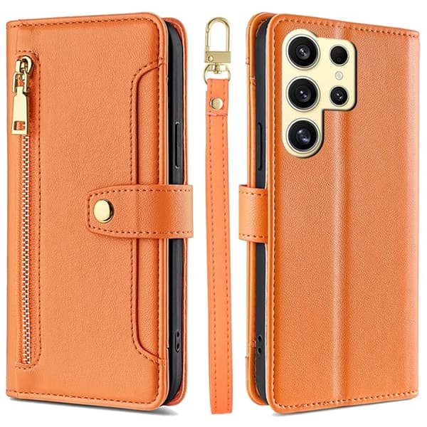 Galaxy S24 Ultra Konstläder Plånboksfodral Shockproof - Orange Orange