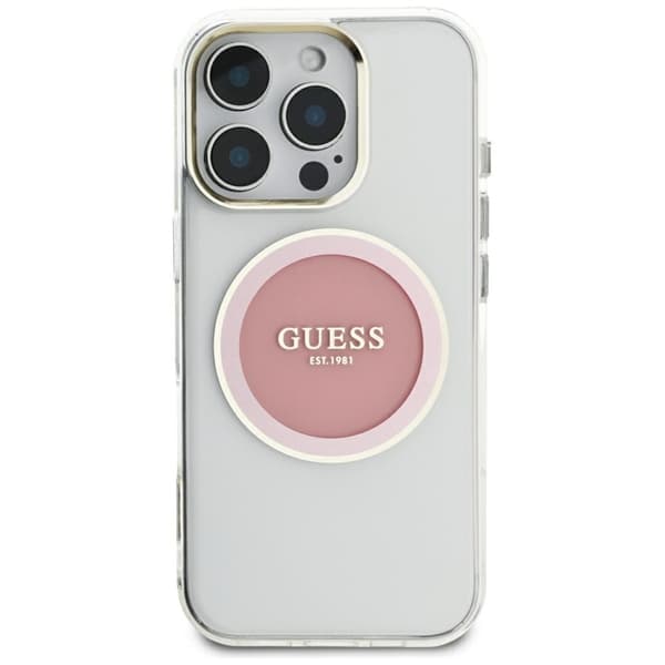 Guess Telefontaske til iPhone 16 Pro MagSafe Metal Circle Logo - Lyserød Rosa