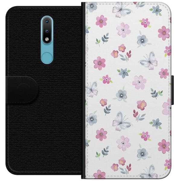 Pung Taske til Nokia 2.4 med blomster og sommerfugle
