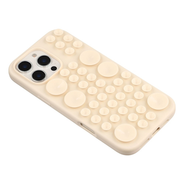 Mobilskal till iPhone 16 Pro Max Sugkopp Silikon med Tygfoder Beige