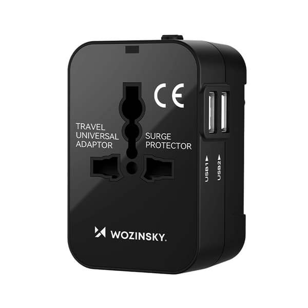 Wozinsky Universal Reseadapter 24W 2xUSB-A EU/US/AUS/UK- Svart