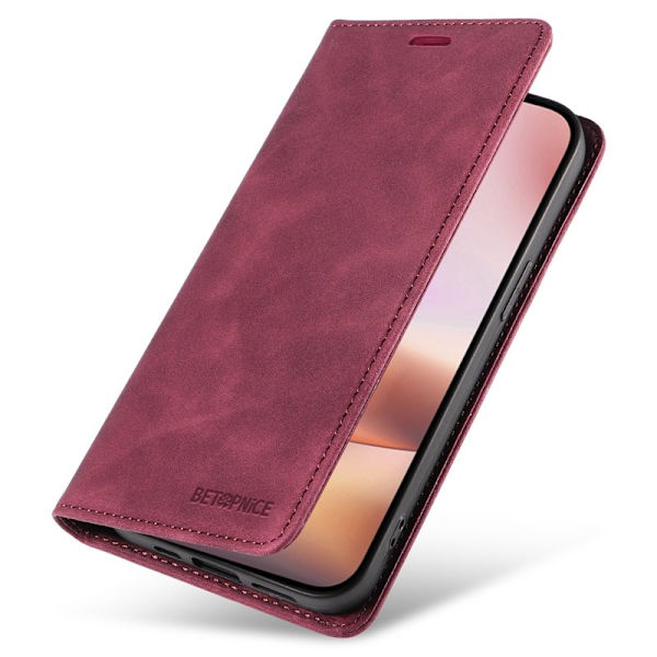 BETOPNICE 003 iPhone 16 Plus Plånboksfodral RFID Blocking Konstläder - Röd