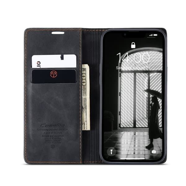 CASEME 013 iPhone 16e Case Plånboksfodral Konstläder - Svart
