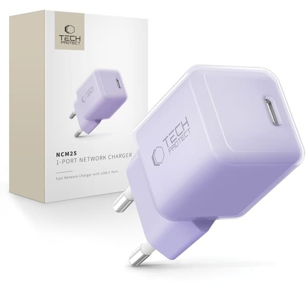 Tech-Protect Vægoplader USB-C 25W - Baby Lilla Lila
