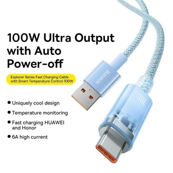 Baseus USB-A Til USB-C Kabel 2m 100W - Blå