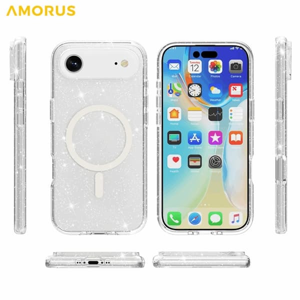 AMORUS Mobilskal till iPhone Air Magsafe Glitter Powder PC + TPU - Vit Vit