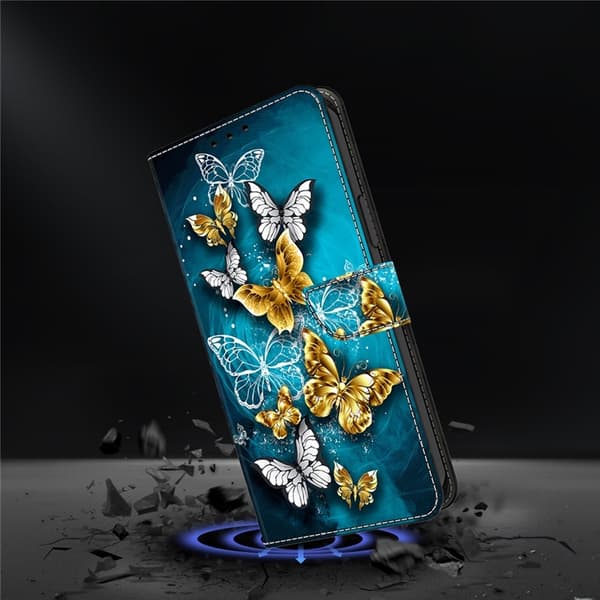 Galaxy A17 5G Konstläder Plånboksfodral Pattern Printing - Gold Butterfly Grön