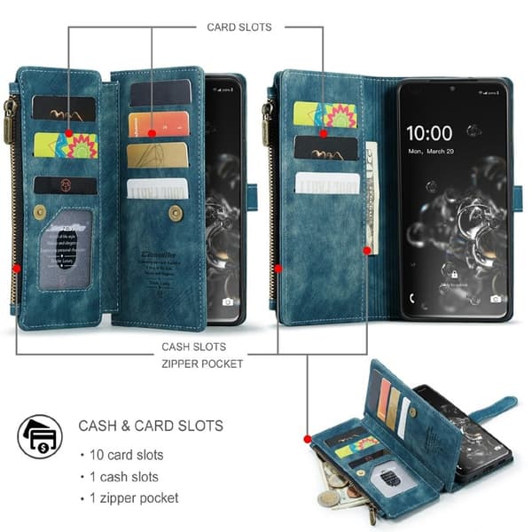 CASEME Konstläder Plånboksfodral för Samsung Galaxy S20/S21 Ultra 5G - Blå