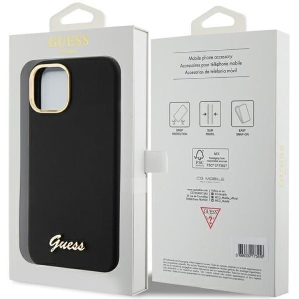 Guess iPhone 15 Mobilskal Silikon Script Metal Logo Frame Svart