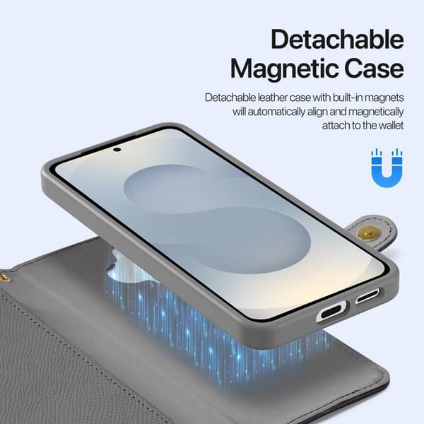 Dux Ducis Plånboksfodral för Samsung Galaxy S26 Äkta läder Magnetiskt - Grå