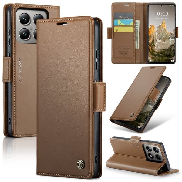 CASEME Xiaomi 14T Pro Plånboksfodral Konstläder RFID-Skydd Brun