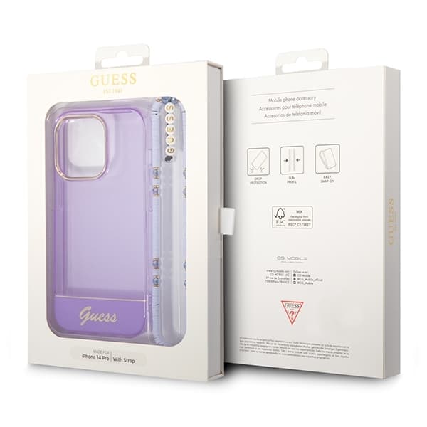 Guess Mobilskal till iPhone 14 Pro MagSafe Translucent Pearl Strap