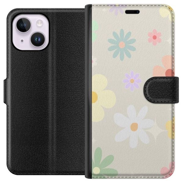 Plånboksfodral till Apple iPhone 15 Plus med fejdande blommor