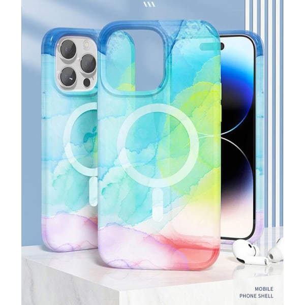 BOOM iPhone 14 Pro Mobilskal Magsafe Vattenfärg - Blå