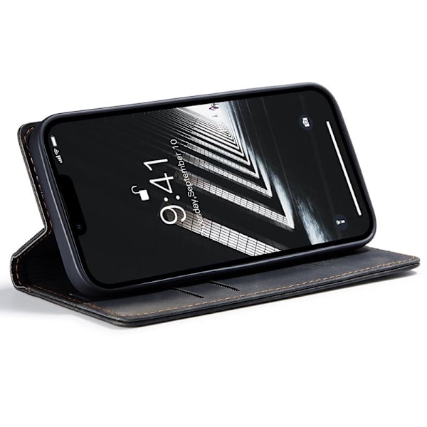 CASEME 013 iPhone 15 Pro Max KonstläderPlånboksfodral Svart