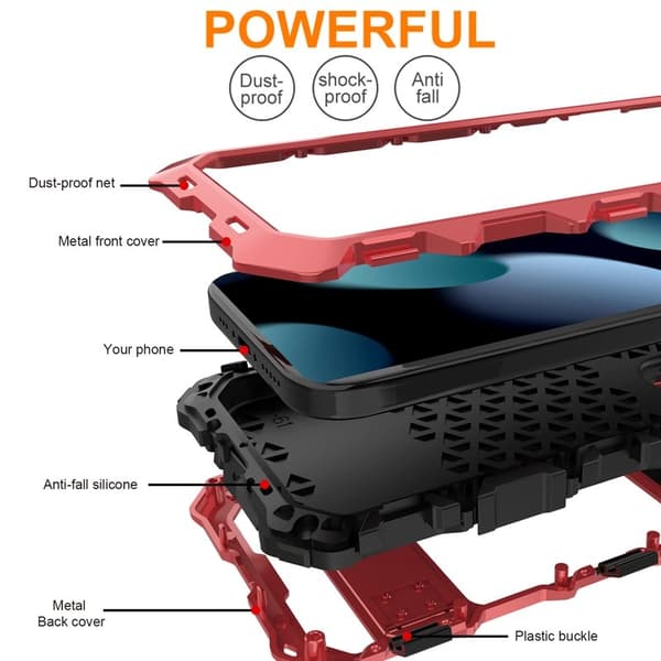R-JUST Mobilskal till iPhone 15 Plus Shockproof Silikon + Metall Röd