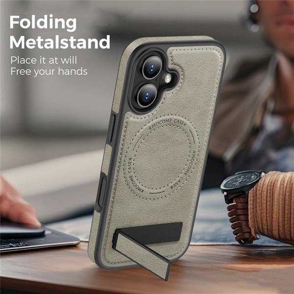 Mobilskal till iPhone 17 MagSafe Kickstand Läder - Grå Grå