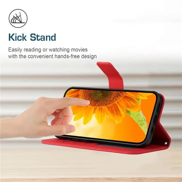 iPhone 17 Pro Max Konstläder Plånboksfodral Sunflower Imprint - Röd Röd