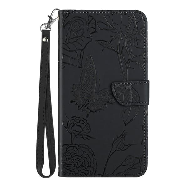 Samsung Galaxy S26 Pro Plånboksfodral Konstläder Blomtryck - Svart