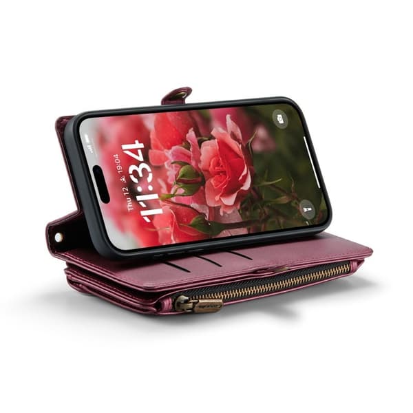 CASEME Plånboksfodral Konstläder till iPhone 16 med kortfack - Vinröd
