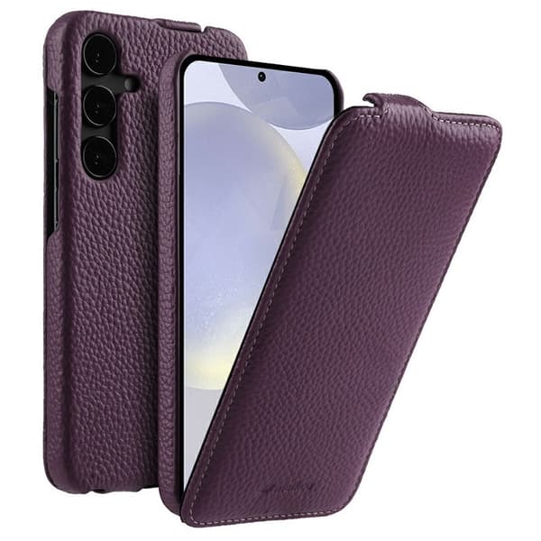 MELKCO Mobilskal till Galaxy S25 Plus Vertikalt Flip Äkta Läder + PC Lila