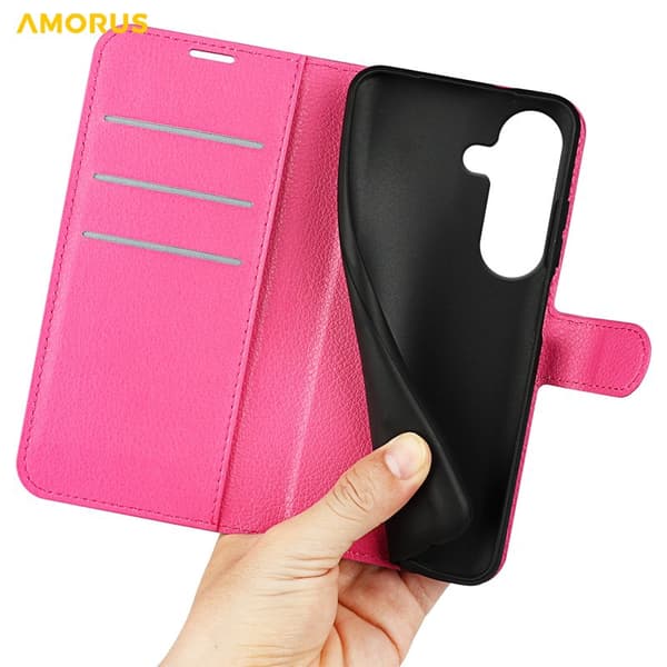 Amorus Plånboksfodral för Samsung Galaxy S26 Plus Konstläder Stöd - Rosa