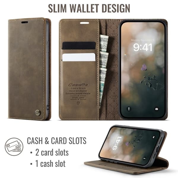 CASEME 033 Mobilskal till iPhone XS Max RFID Blocker Läder Kaffe