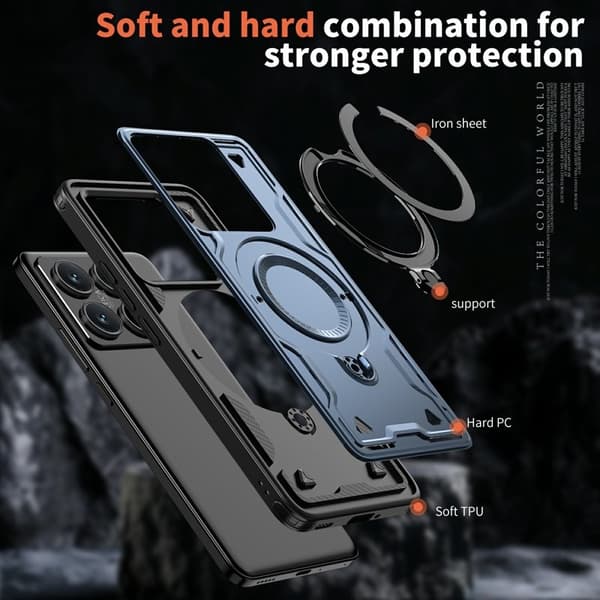 Mobilskal till Xiaomi 14T Pro Militärskydd Plast Kickstand - Blå
