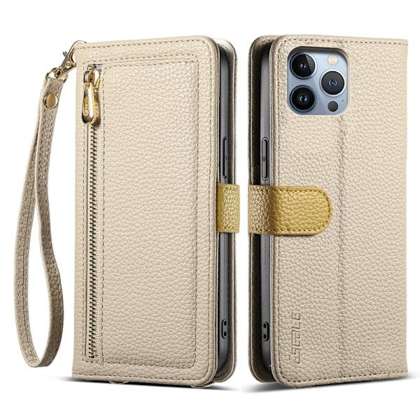 ESEBLE E11 för iPhone 15 Pro Plånboksfodral Konstläder - Khaki