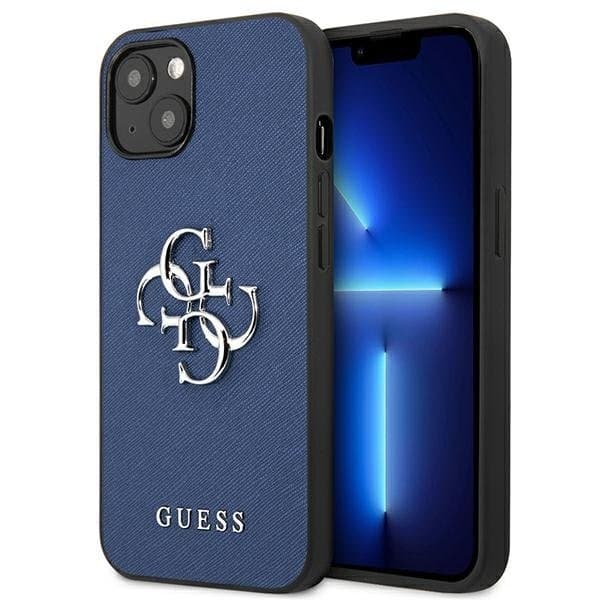 Guess Saffiano 4G Metal Logo Cover iPhone 13 mini - Blå Blue
